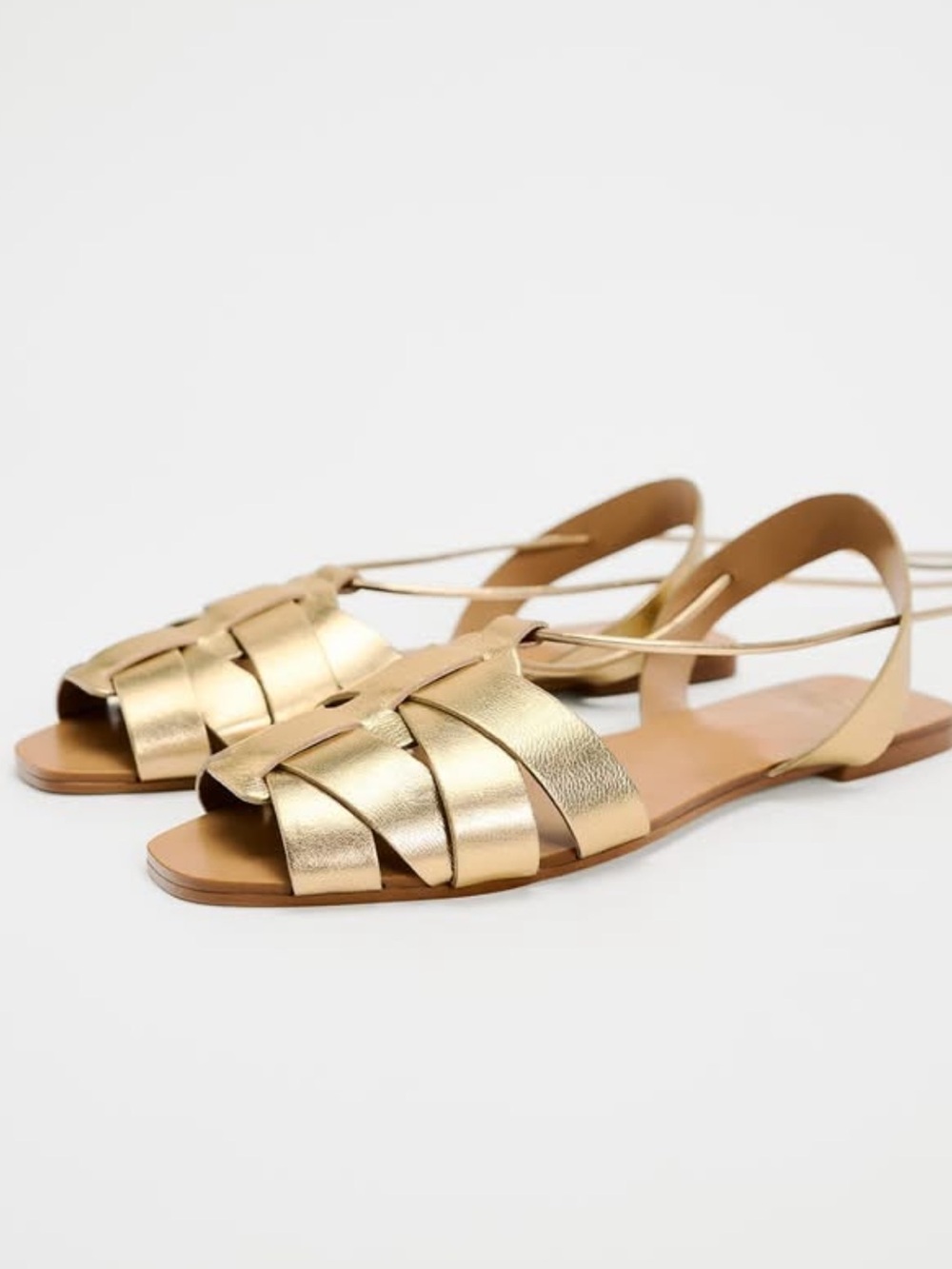 Zara Gold Woven Leather Slingback Sandals